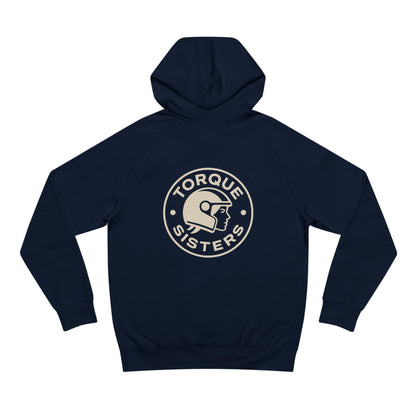 BIKER MOM Badge Graphic Women’s Motorcycle Hoodie | Navy & Cream