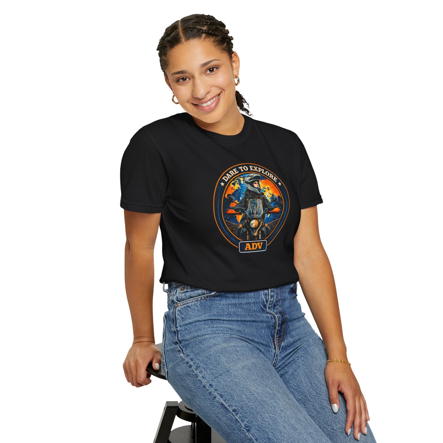 DARE TO EXPLORE ADV Women’s Motorcycle T-Shirt | Black & Orange