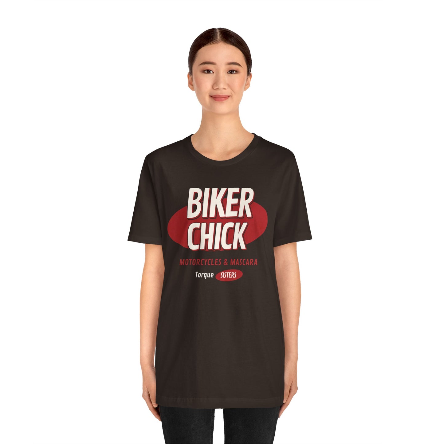 BIKER CHICK Women’s Motorcycle T-Shirt | Brown & Red