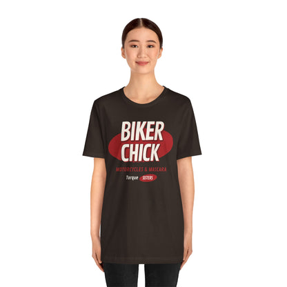 BIKER CHICK Women’s Motorcycle T-Shirt | Brown & Red