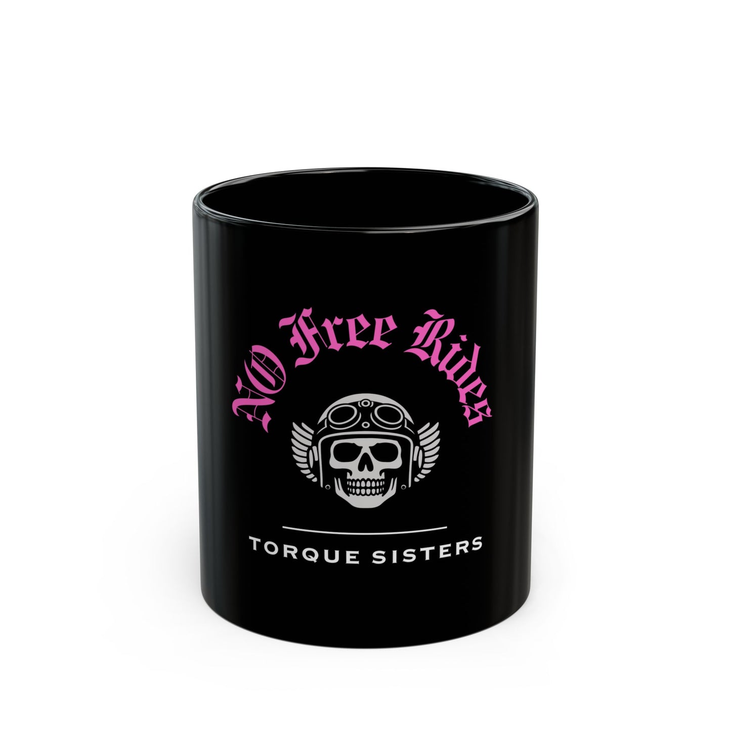 NO FREE RIDES Biker Skull Coffee Mug | Black & Pink