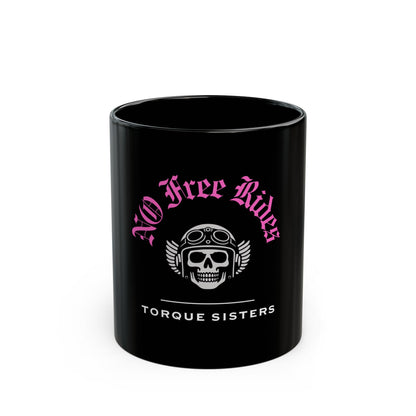 NO FREE RIDES Biker Skull Coffee Mug | Black & Pink