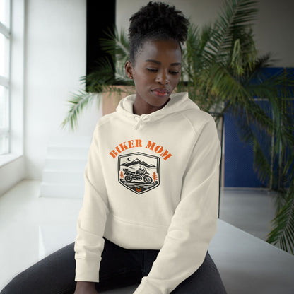 BIKER MOM Badge Graphic Women’s Motorcycle Hoodie | Natural & Orange
