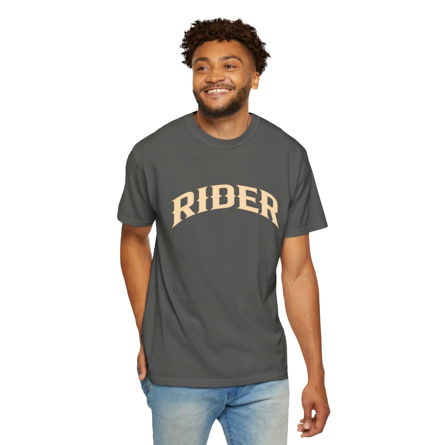 RIDER Arch Graphic Women’s Motorcycle T-Shirt   | Charcoal & Cream