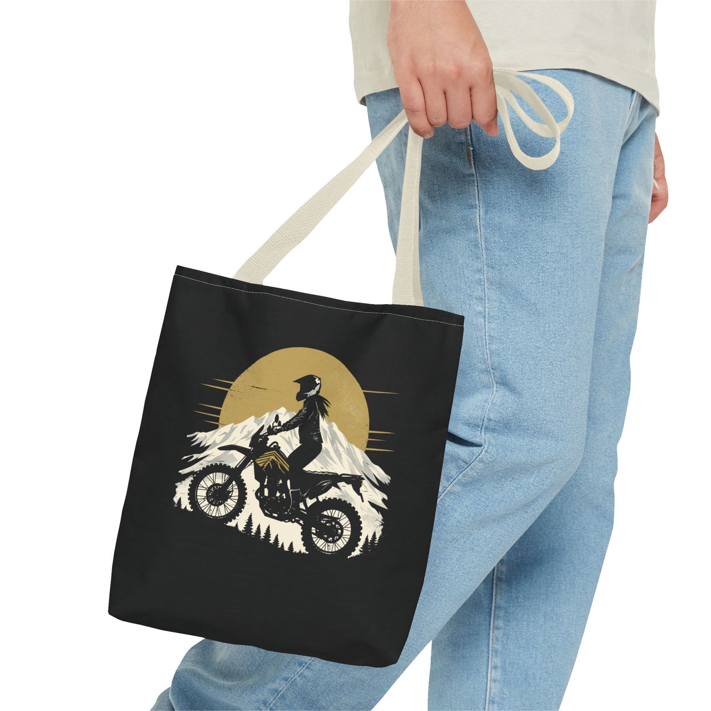 Women’s Motorcycle Tote Bag – Black & Gold Vintage Rider Canvas | Torque Sisters