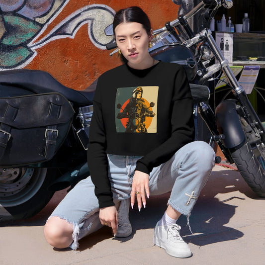 Women’s Motorcycle Cropped Sweatshirt in Black| Vintage Rider Graphic