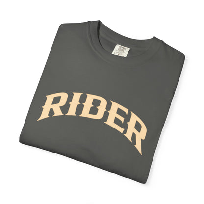 RIDER Arch Graphic Women’s Motorcycle T-Shirt   | Charcoal & Cream