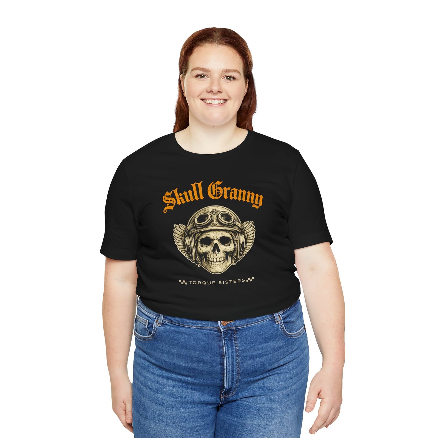 SKULL GRANNY Women’s Motorcycle T-Shirt | Black & Gold