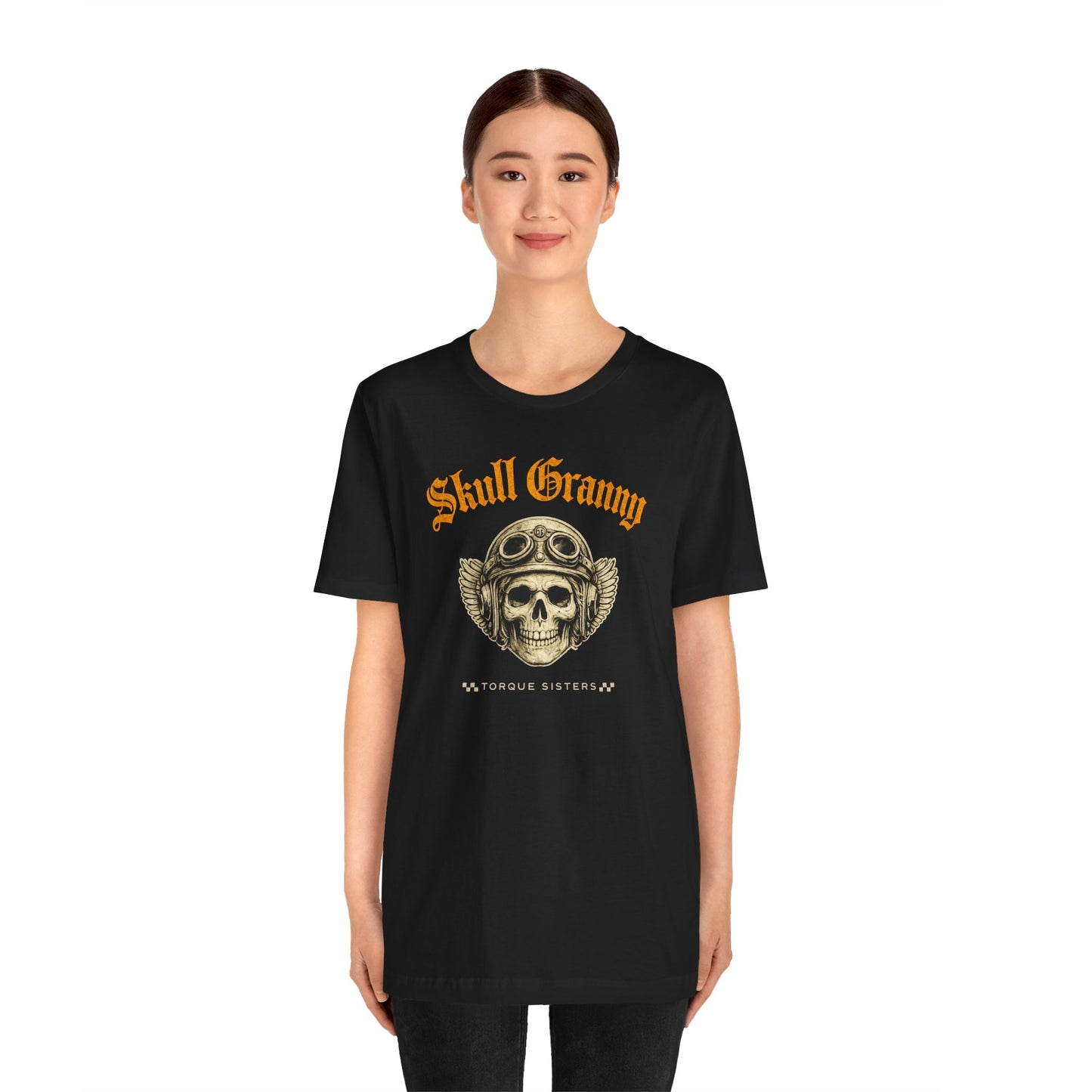 SKULL GRANNY Women’s Motorcycle T-Shirt | Black & Gold