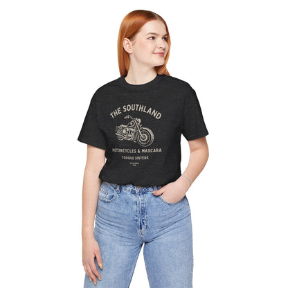 THE SOUTHLAND Motorcycles & Mascara Women’s Motorcycle T-Shirt | Heather Black & Bone