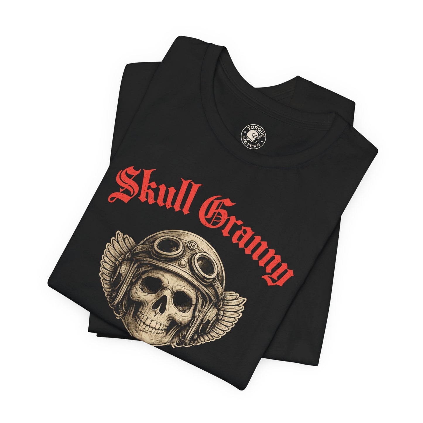 SKULL GRANNY Women’s Motorcycle T-Shirt | Black & Red