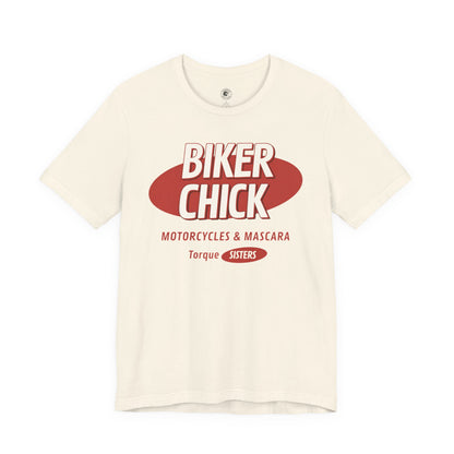 BIKER CHICK Women’s Motorcycle T-Shirt | Natural & Red
