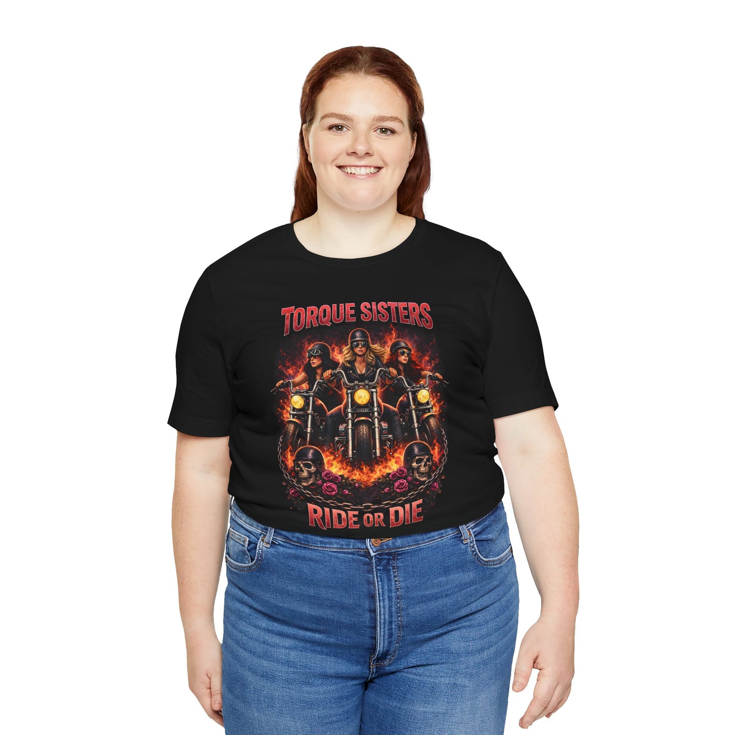 TORQUE SISTERS RIDE OR DIE Women’s Motorcycle T-Shirt | Black & Red & Yellow
