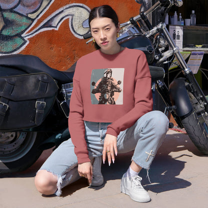 Women’s Motorcycle Cropped Sweatshirt in Dusty Rose | Vintage Rider Graphic