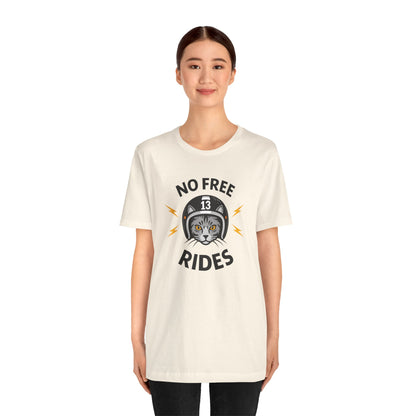 NO FREE RIDES Cat Helmet Graphic Women’s Motorcycle T-Shirt | Natural