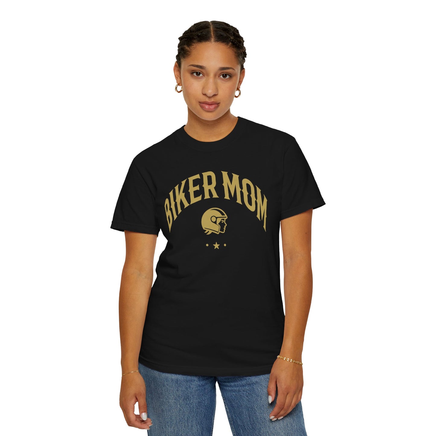BIKER MOM Arch Graphic Women’s Motorcycle T-Shirt | Black & Gold