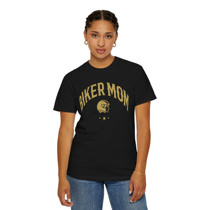 BIKER MOM Arch Graphic Women’s Motorcycle T-Shirt | Black & Gold