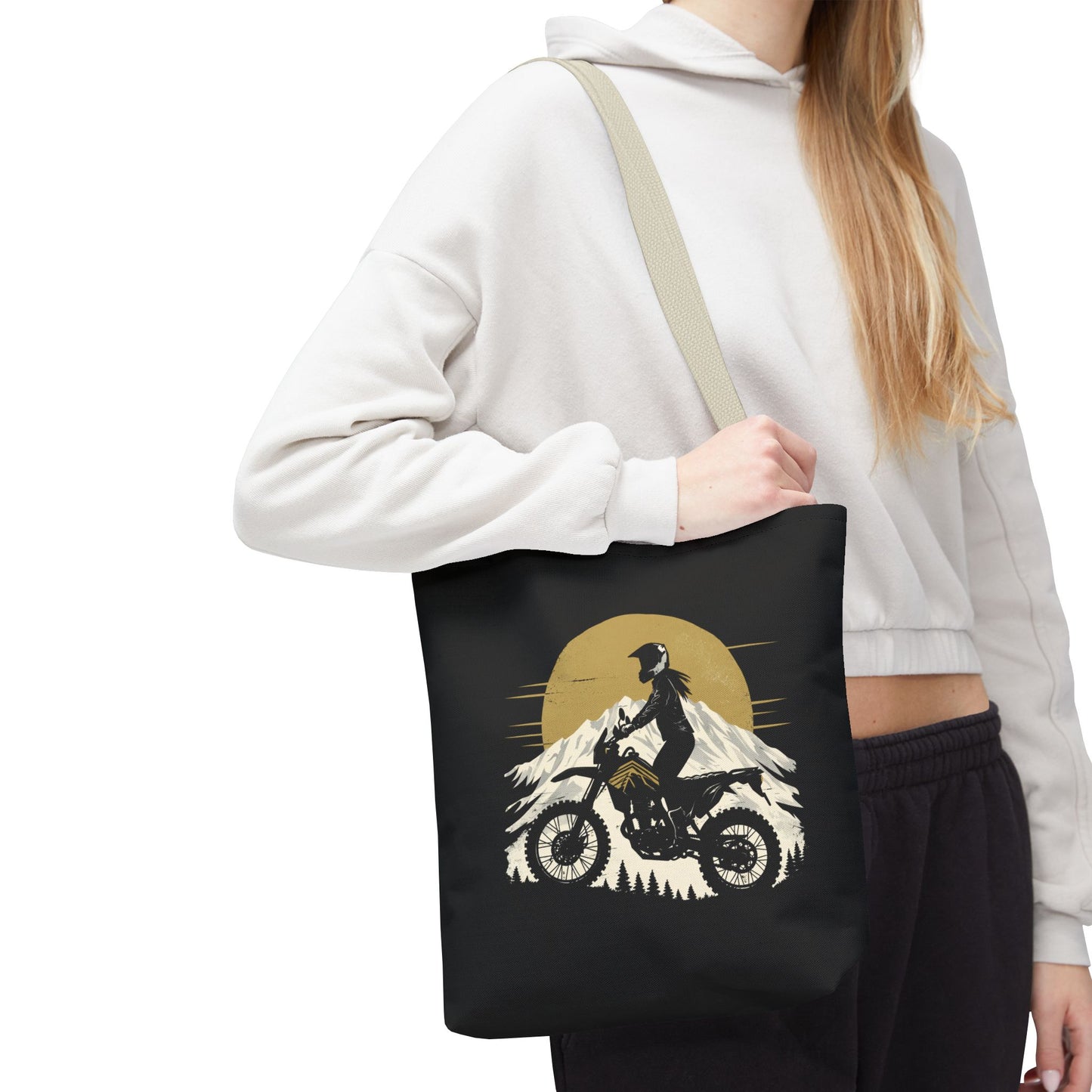 Women’s Motorcycle Tote Bag – Black & Gold Vintage Rider Canvas | Torque Sisters