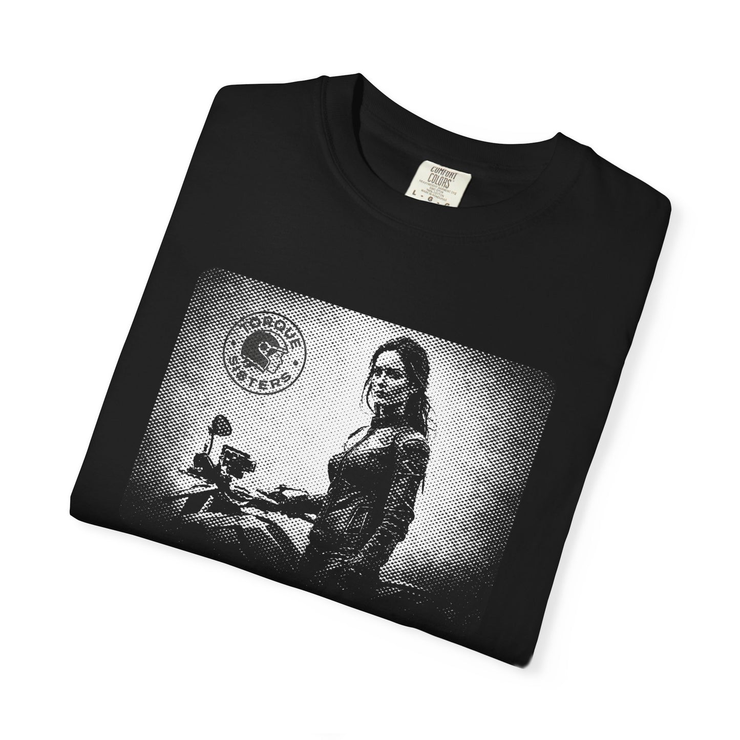 TORQUE SISTERS Rider Portrait Graphic Women’s Motorcycle T-Shirt | Black