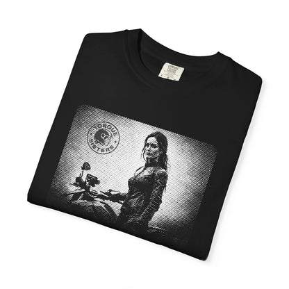 TORQUE SISTERS Rider Portrait Graphic Women’s Motorcycle T-Shirt | Black