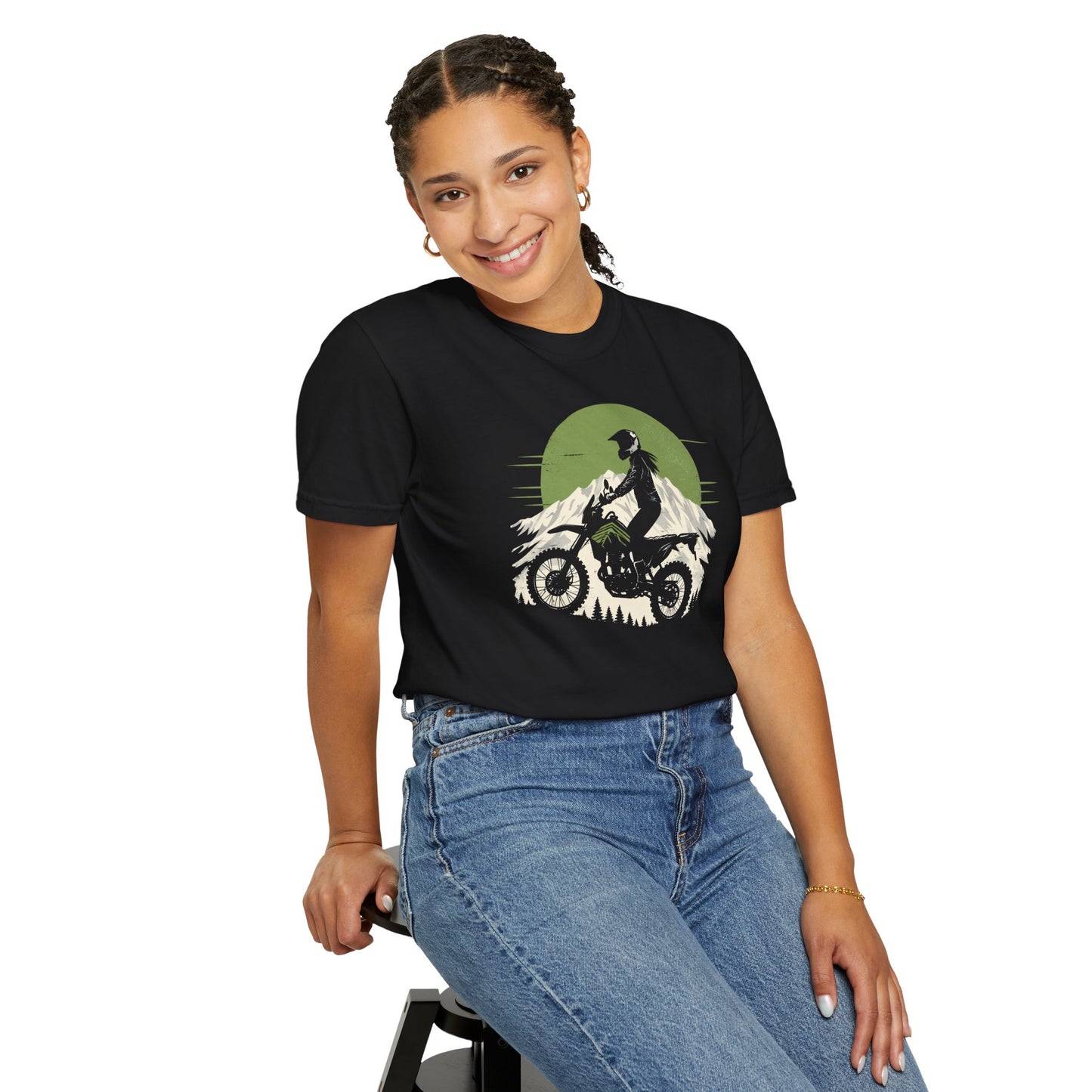Mountain Rider Women's Motorcycle T-Shirt | Black & Forest green