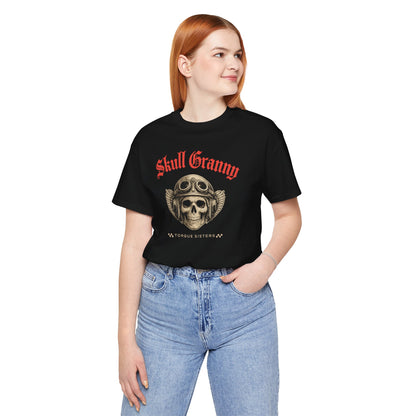 SKULL GRANNY Women’s Motorcycle T-Shirt | Black & Red