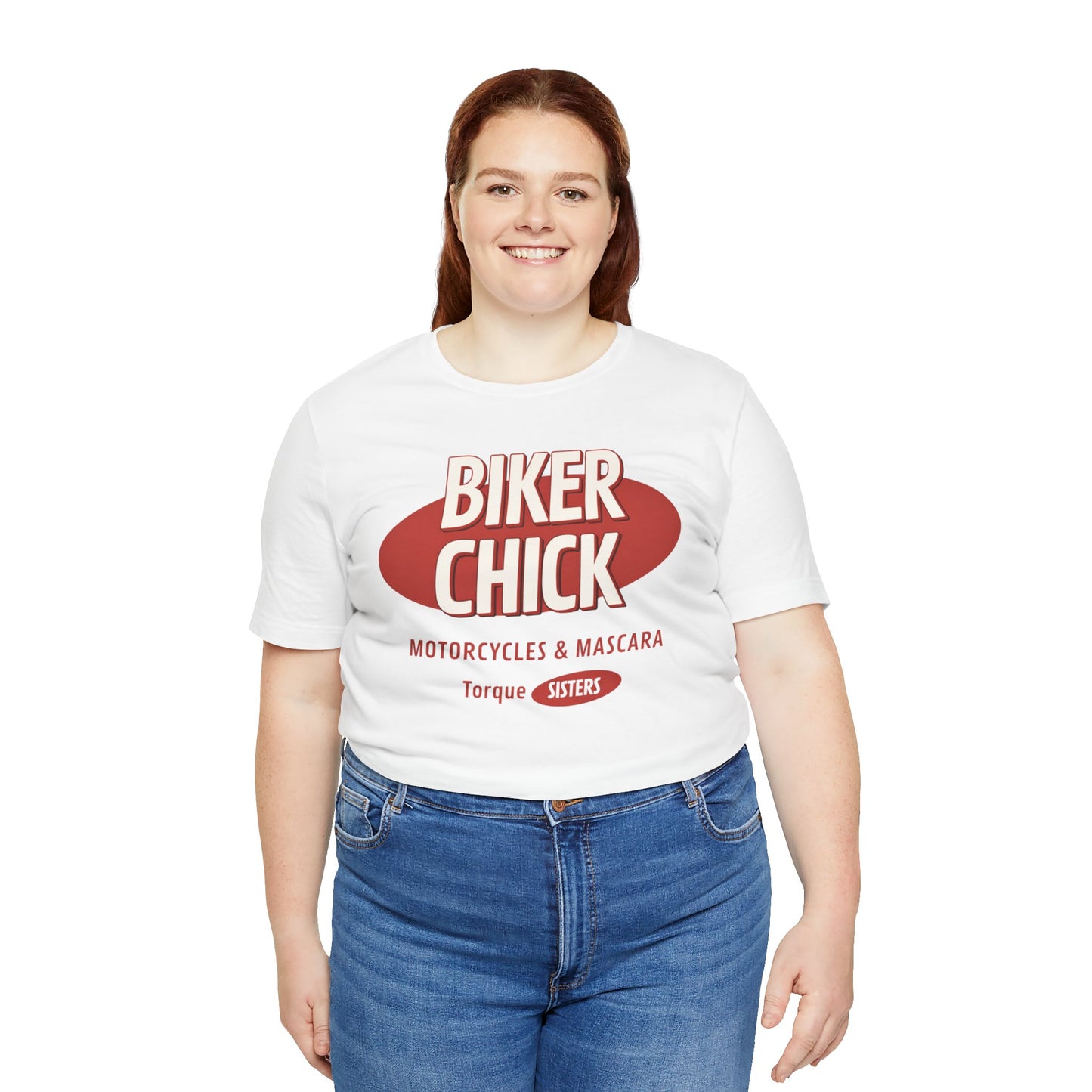 BIKER CHICK Motorcycles & Mascara Women’s Motorcycle T-Shirt | White