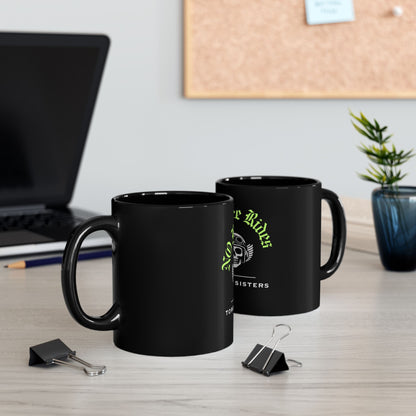 NO FREE RIDES Biker Skull Coffee Mug | Black & Neon Green