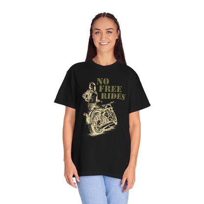 NO FREE RIDES Women’s Motorcycle T-Shirt | Black & Olive
