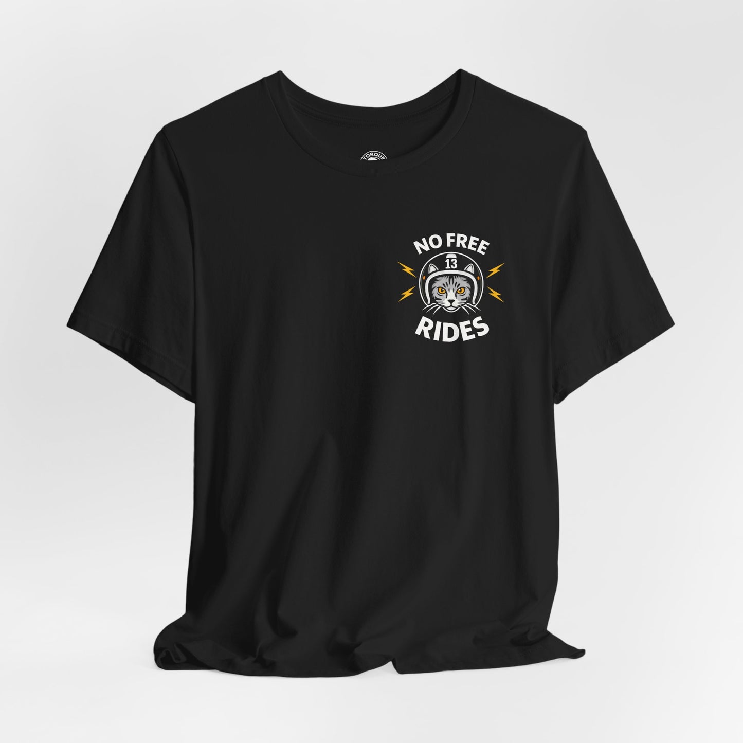 NO FREE RIDES Cat Helmet Chest Graphic Women’s Motorcycle T-Shirt | Black
