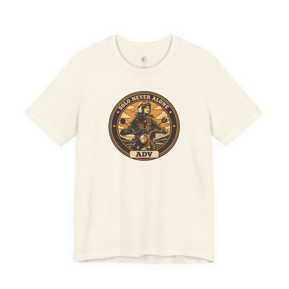 Beige t-shirt with a graphic design on a white background
