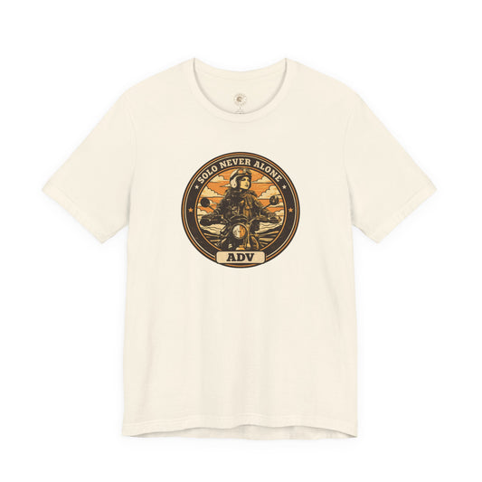 Beige t-shirt with a graphic design on a white background