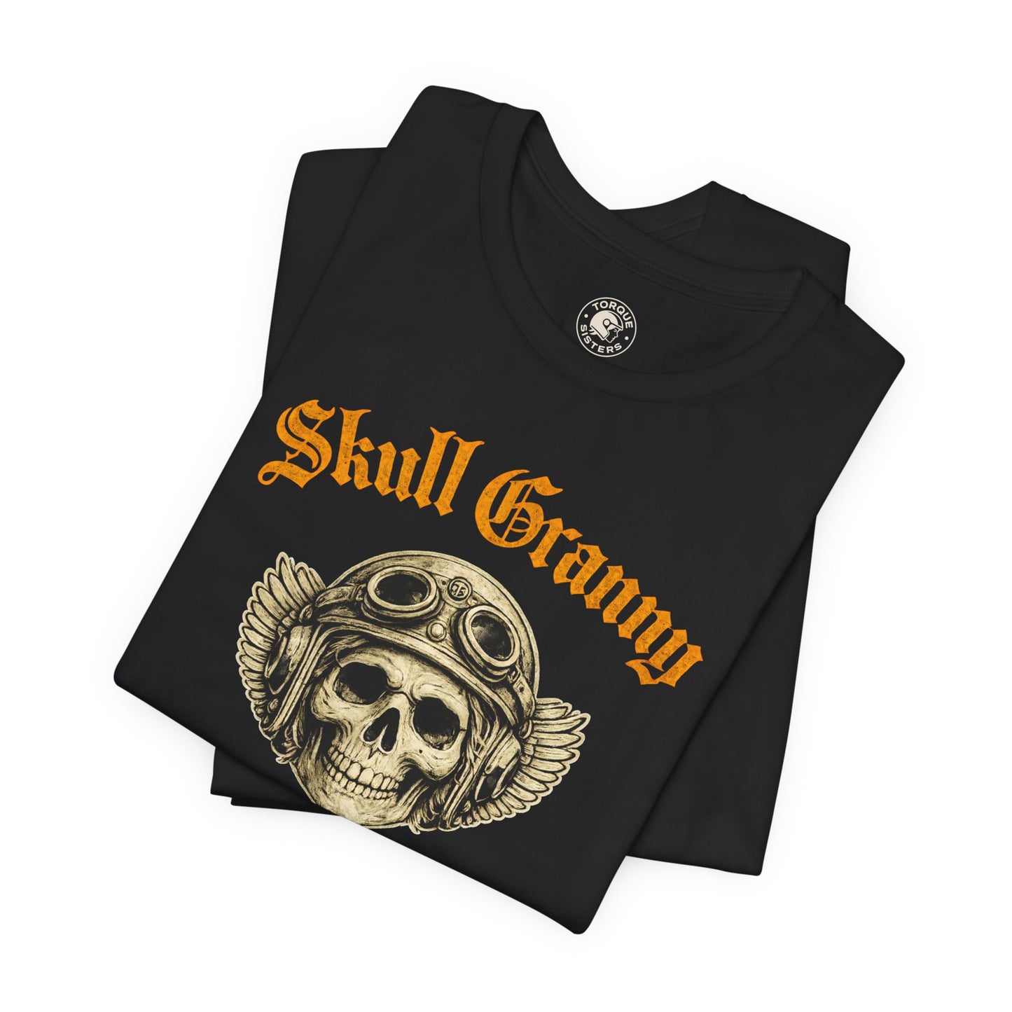 SKULL GRANNY Women’s Motorcycle T-Shirt | Black & Gold