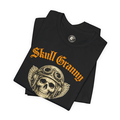 SKULL GRANNY Women’s Motorcycle T-Shirt | Black & Gold