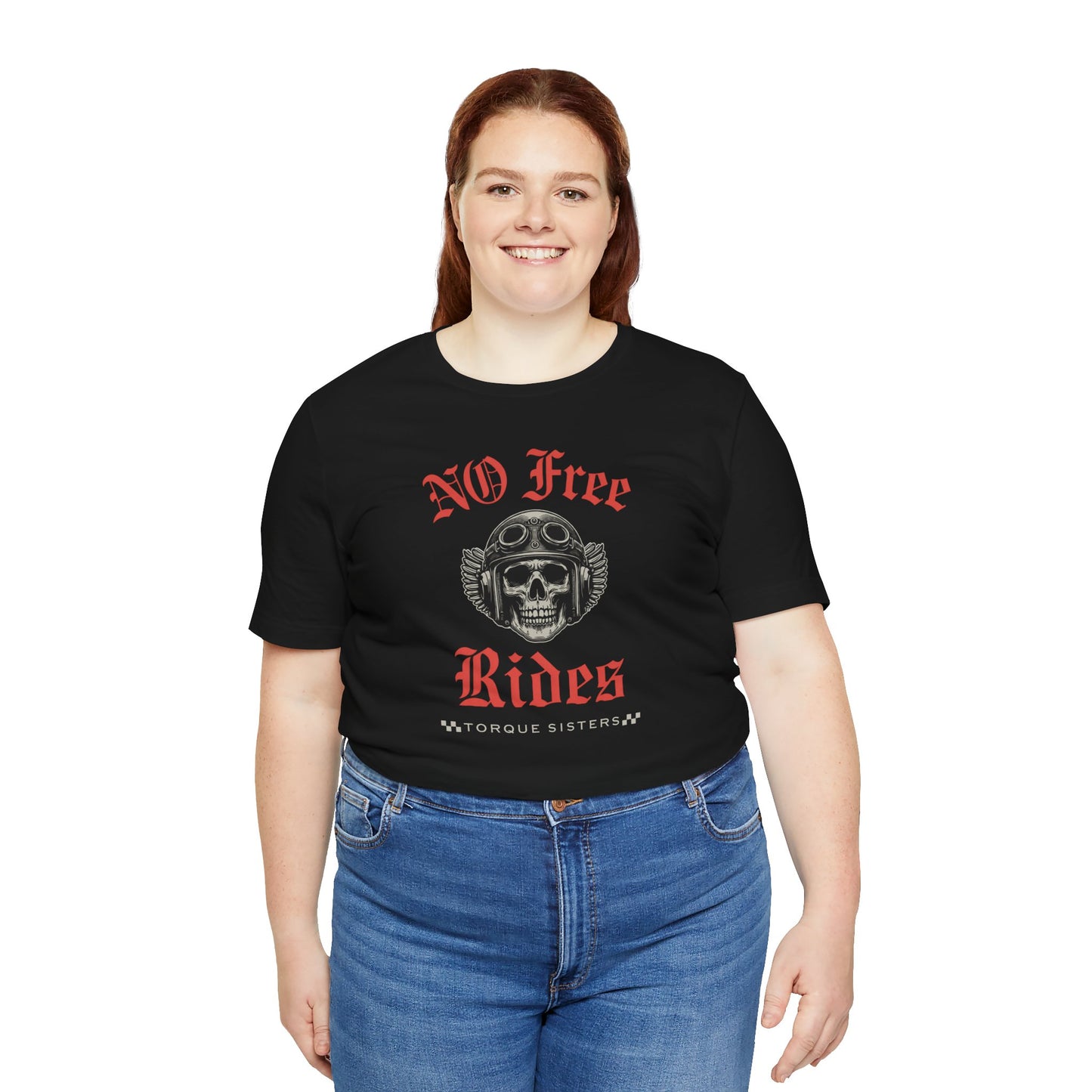 NO FREE RIDES Biker Skull Women’s Motorcycle T-Shirt | Black & Red