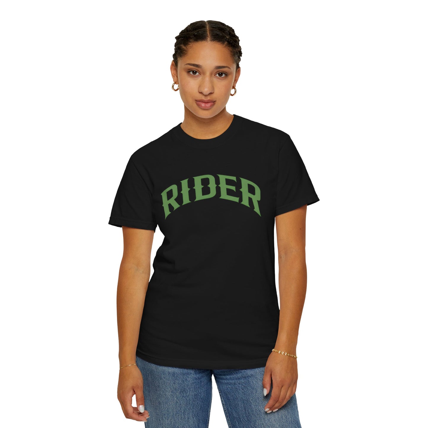 RIDER Arch Graphic Women’s Motorcycle T-Shirt | Black & Moss