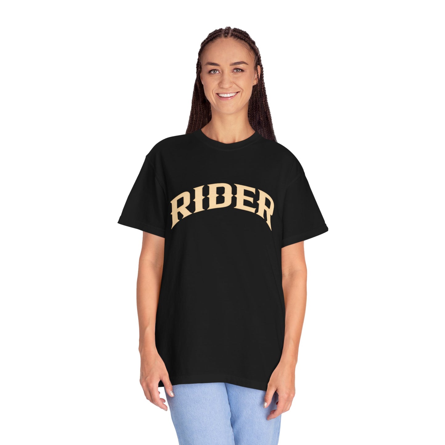 RIDER Arch graphic Women’s Motorcycle T-Shirt | Black & Cream