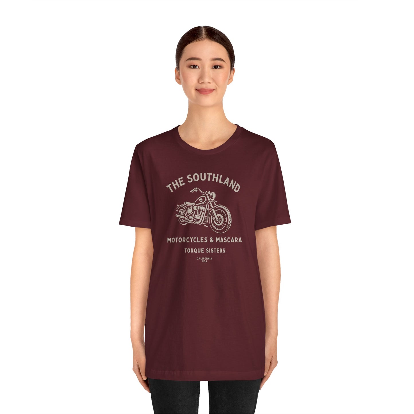 THE SOUTHLAND Motorcycles & Mascara Women’s Motorcycle T-Shirt | Burgundy