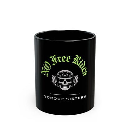 NO FREE RIDES Biker Skull Coffee Mug | Black & Neon Green