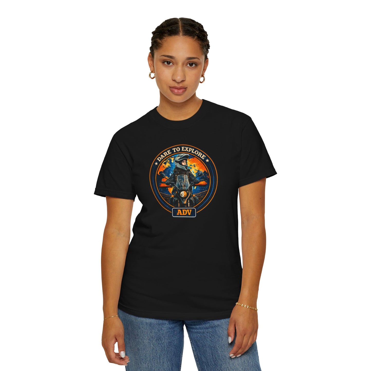 DARE TO EXPLORE ADV Women’s Motorcycle T-Shirt | Black & Orange