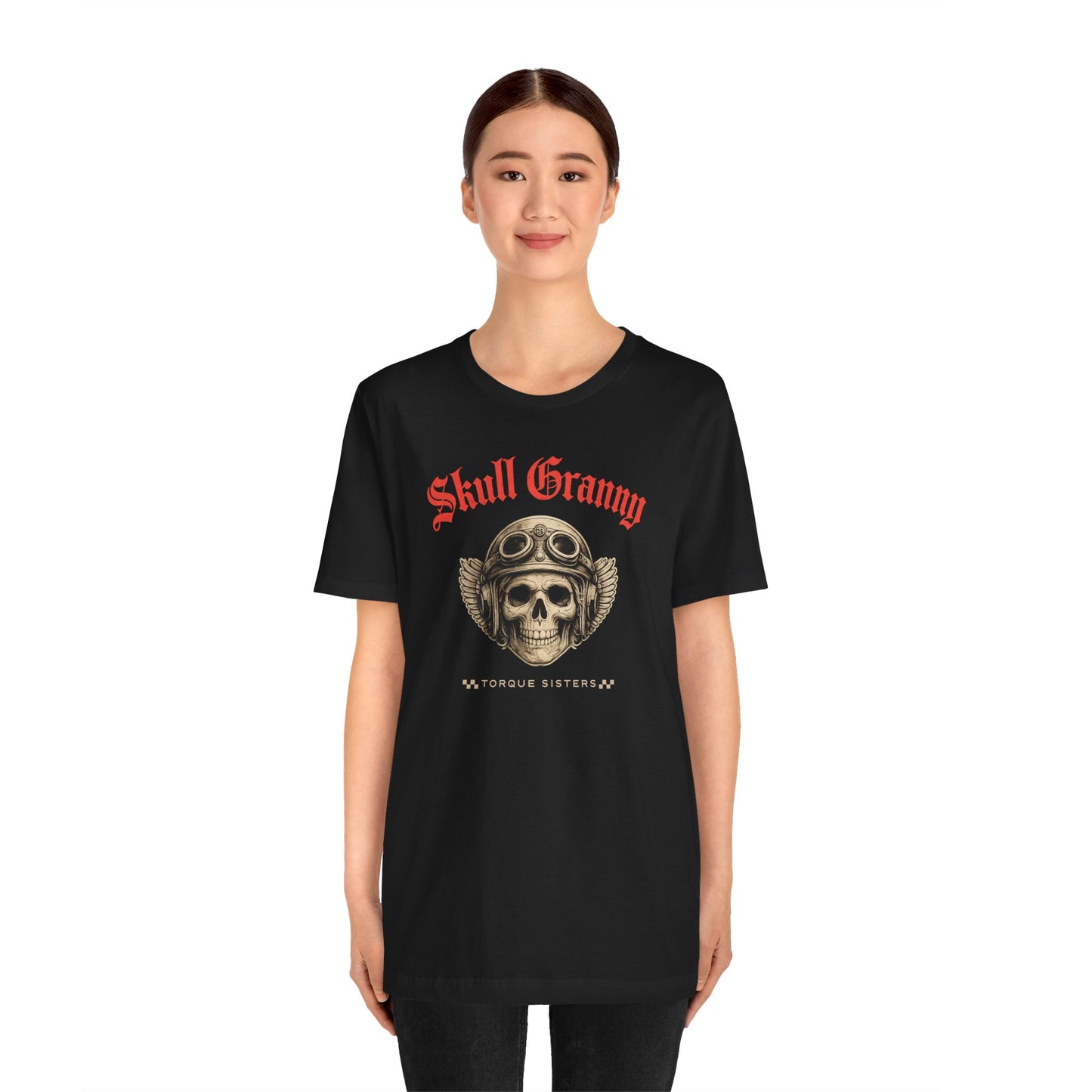 SKULL GRANNY Women’s Motorcycle T-Shirt | Black & Red