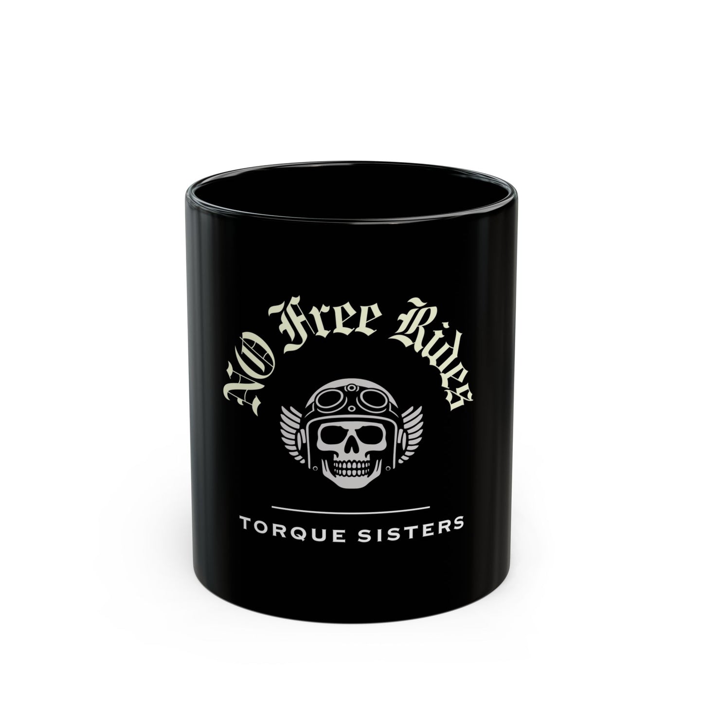 NO FREE RIDES Biker Skull Coffee Mug | Black & Milk