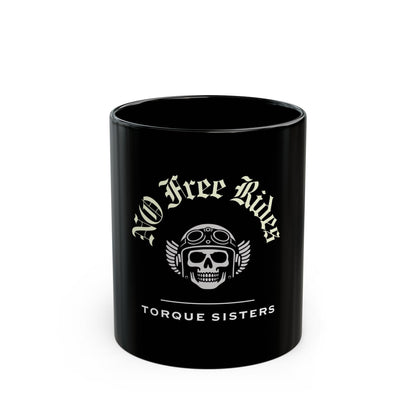 NO FREE RIDES Biker Skull Coffee Mug | Black & Milk