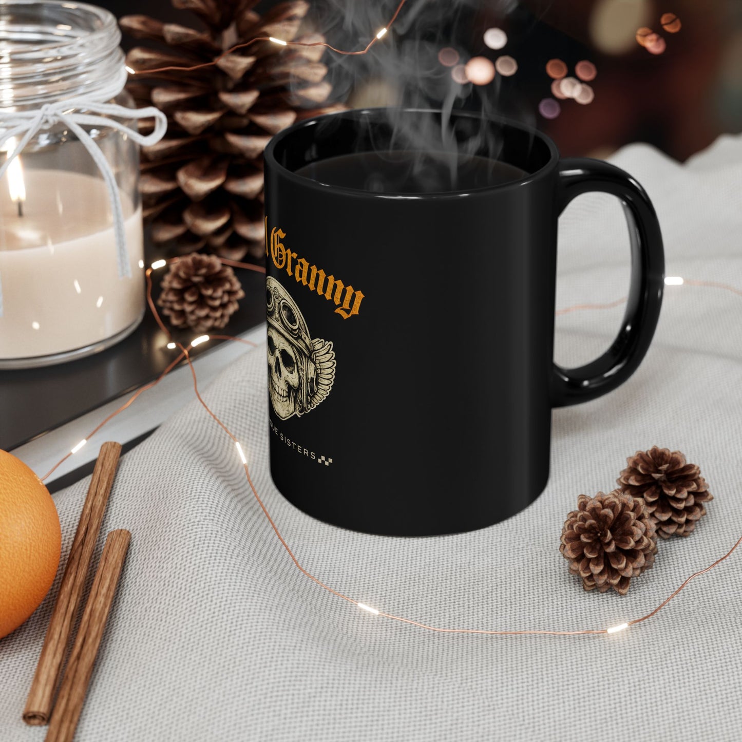 SKULL GRANNY Women Riders Motorcycle Mug | Black & Gold