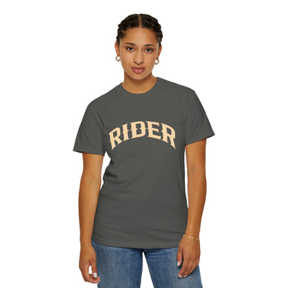 RIDER Arch Graphic Women’s Motorcycle T-Shirt   | Charcoal & Cream