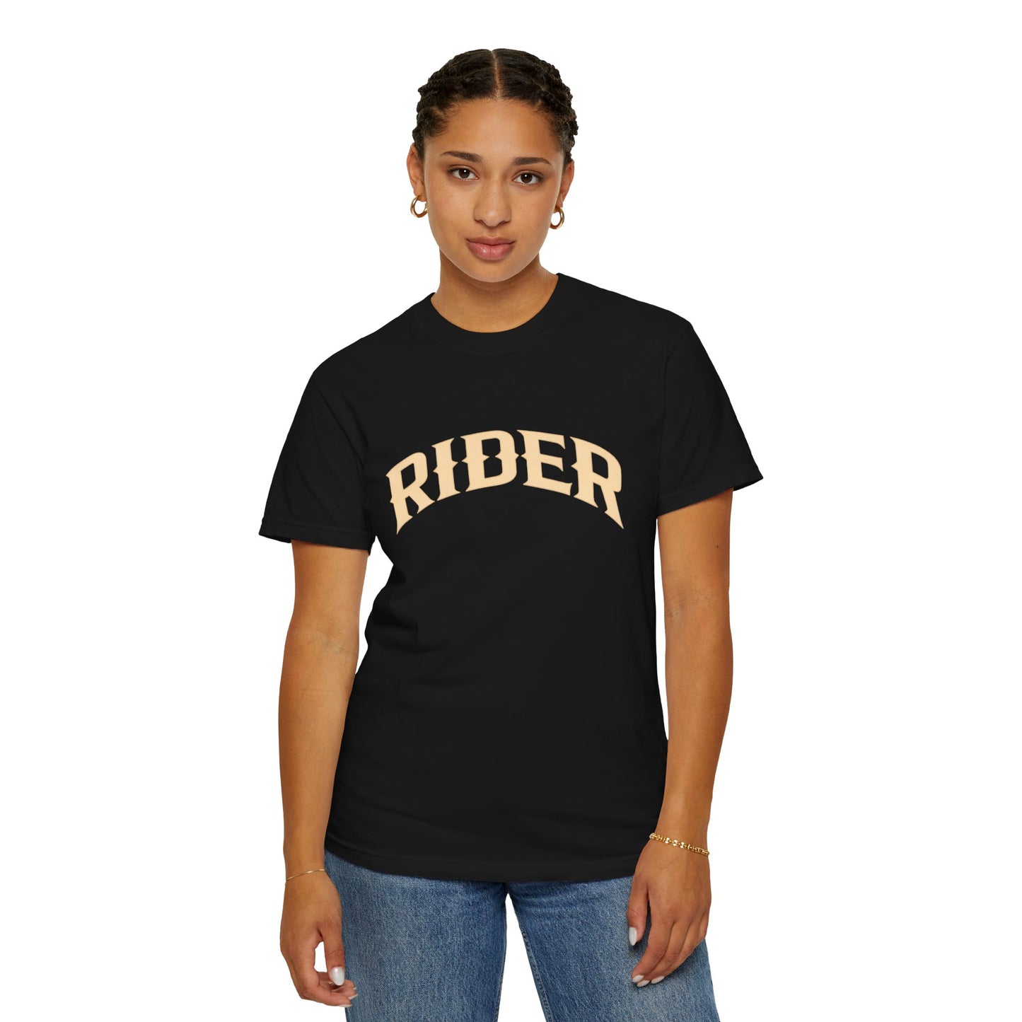 RIDER Arch graphic Women’s Motorcycle T-Shirt | Black & Cream