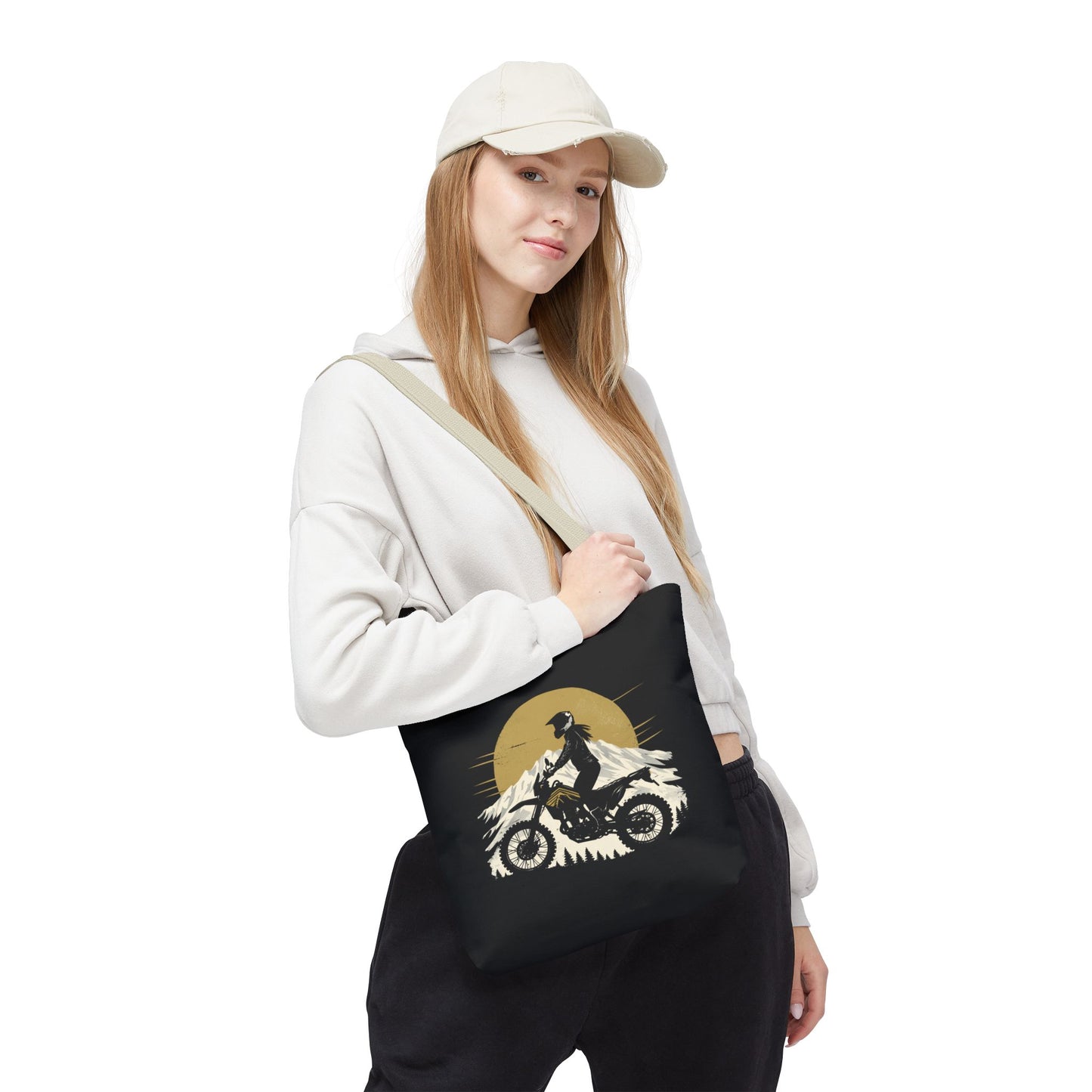 Women’s Motorcycle Tote Bag – Black & Gold Vintage Rider Canvas | Torque Sisters