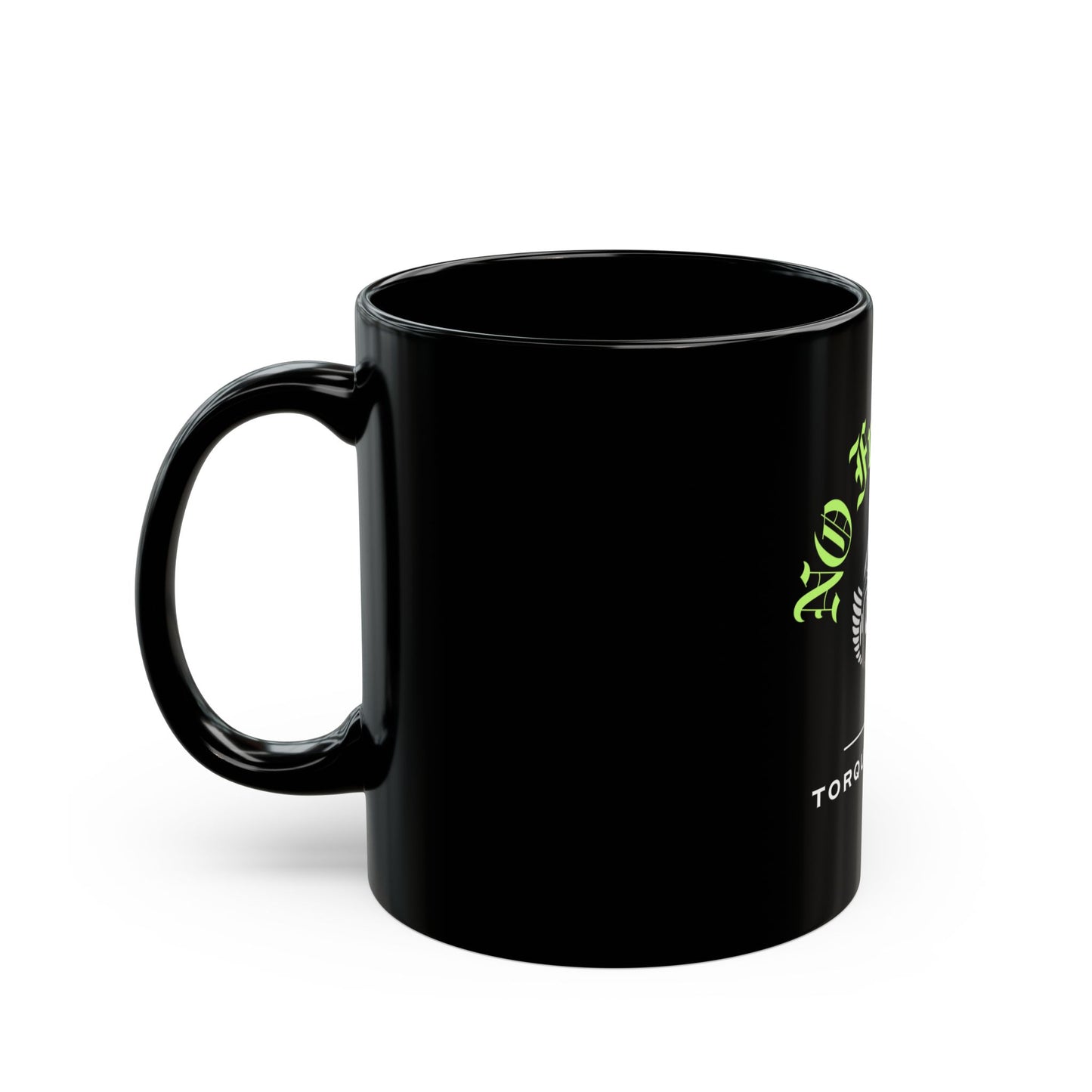 NO FREE RIDES Biker Skull Coffee Mug | Black & Neon Green