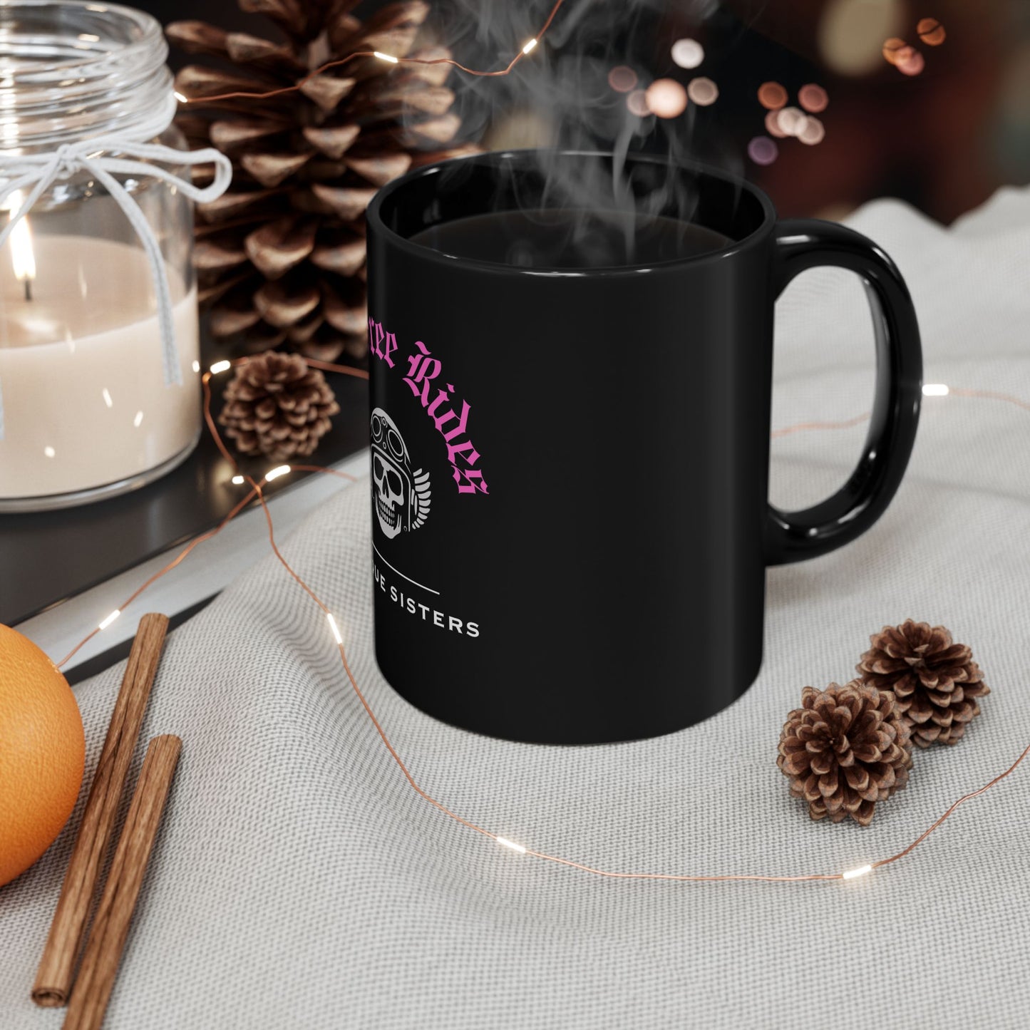 NO FREE RIDES Biker Skull Coffee Mug | Black & Pink