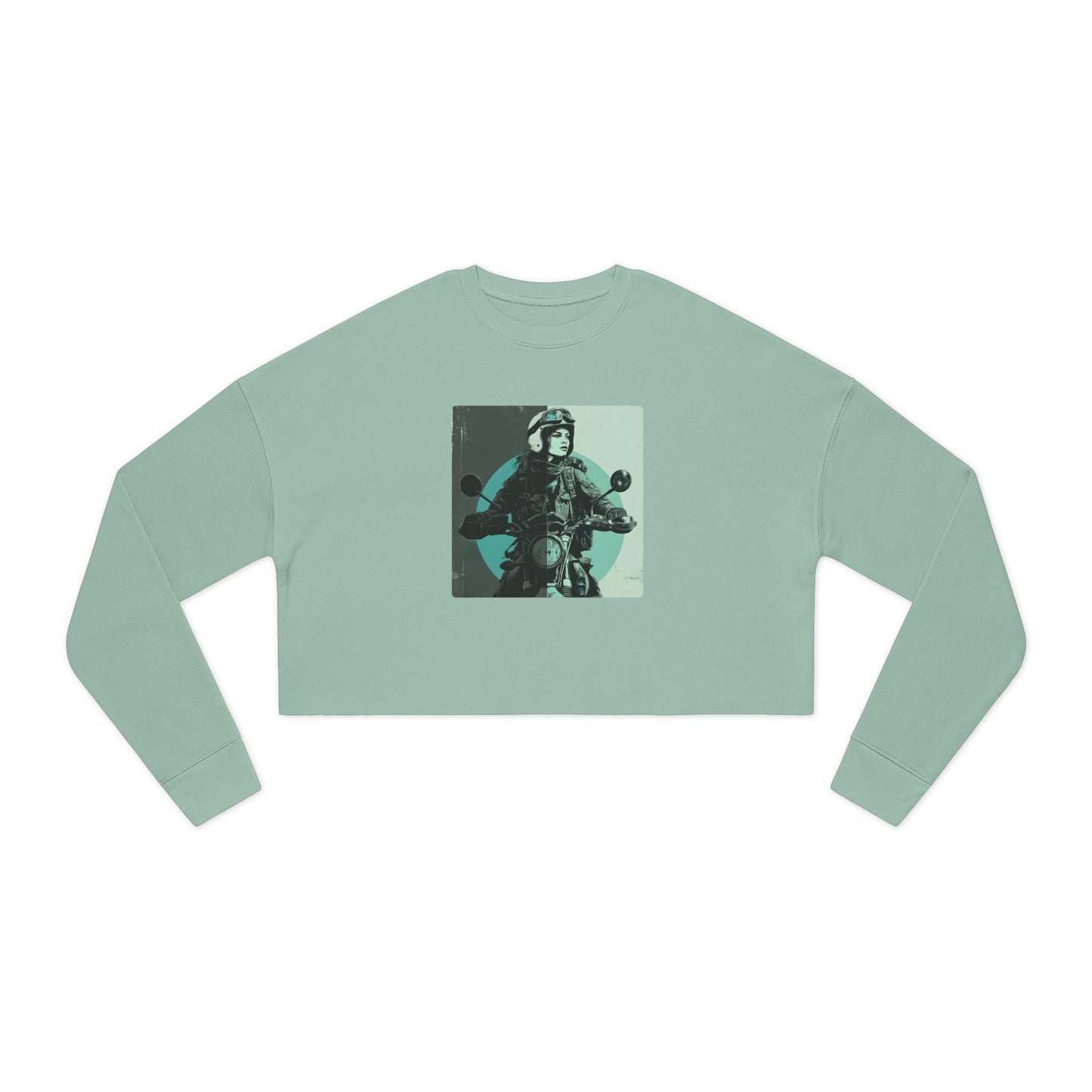 Women’s Motorcycle Cropped Sweatshirt in Sage Green| Vintage Rider Graphic